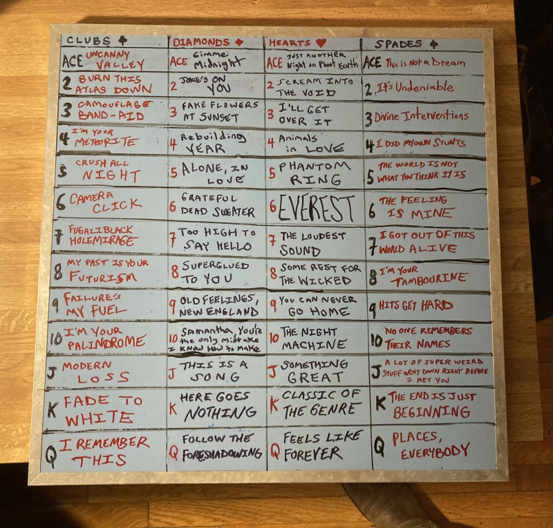 DECK track listing on dry-erase board
